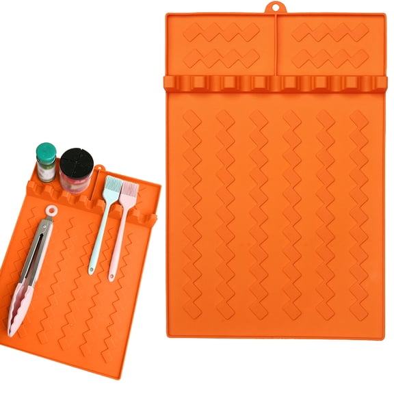 BBQ Side Shelf Protector Mat, Heavy-Duty Silicone Tool Rest for Grilling Frying & Camping, Heat-Resistant to 480°F, Non-Stick Easy Clean for Outdoor Kitchen, Orange, By Harlik