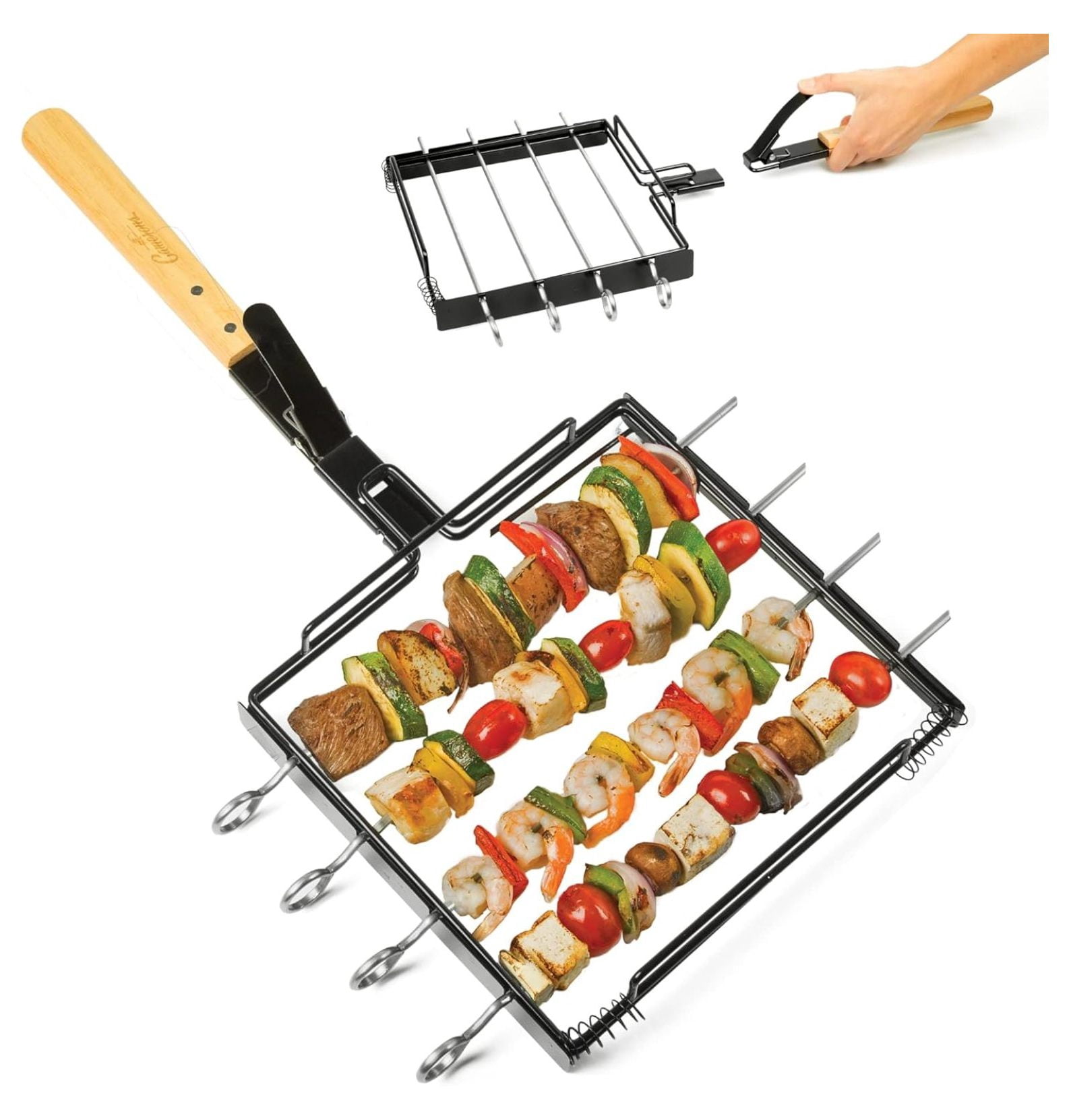 BBQ Skewer Rack Set - Includes Detachable Handle & 4 Non-Stick ...