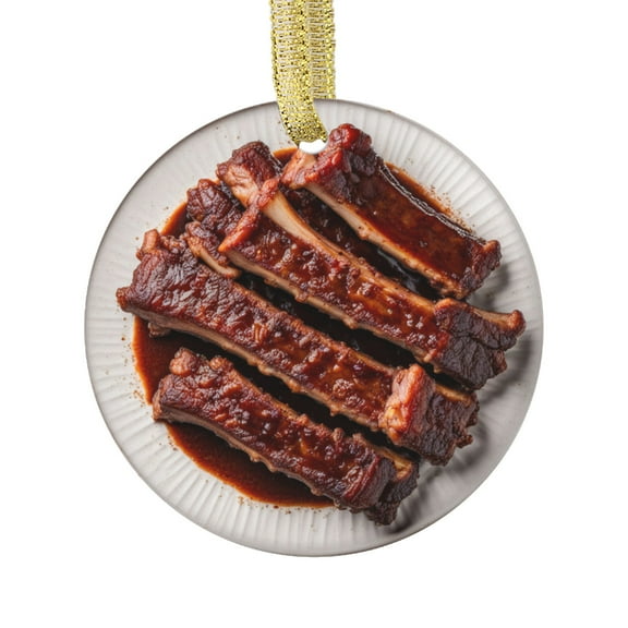 BBQ Spare Ribs Barbeque Meat Beef Food Lovers Foodie Novelty Holiday Christmas Ornament Xmas Tree Gift (Flat Design Printed on Ceramic, NOT 3D)