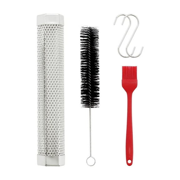 BBQ Stainless Steel Pipe, 12 Inch BBQ Smoker Box, Porous BBQ Pipe, Diamond Fruitwood BBQ Tools for Outdoor Camping