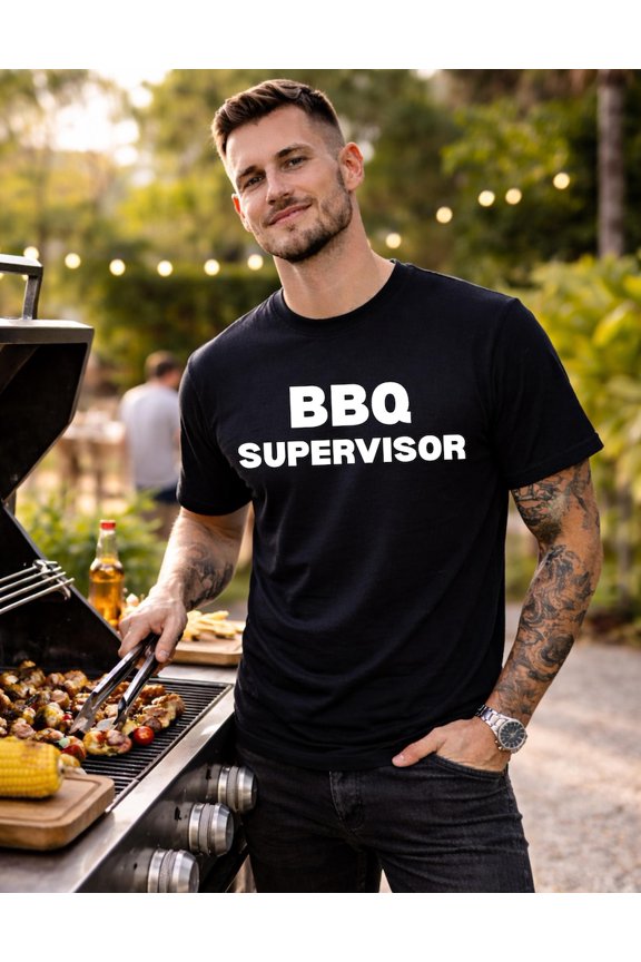 BBQ Supervisor Funny Dad T-Shirt for Men, Grill Boss Barbecue Father Tee, Backyard BBQ Dad Gift, Fathers Day Grill Lover Shirt