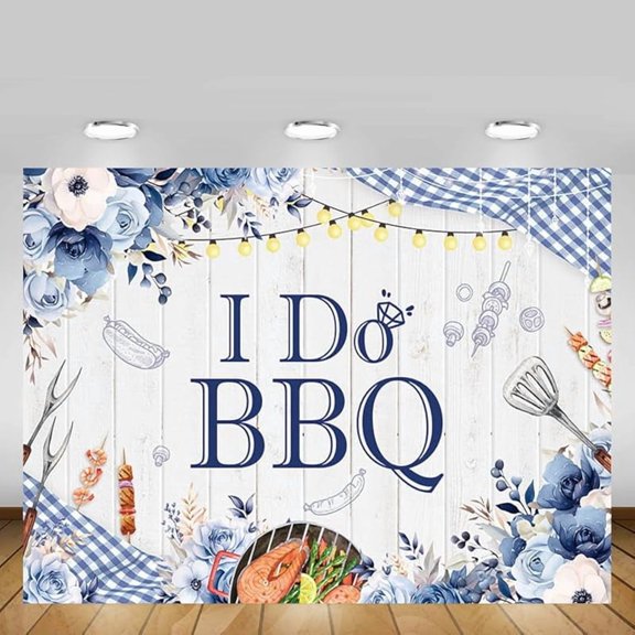 BBQ Themed I Do BBQ Bridal Shower Backdrop BBQ Rehearsal Party Photography Background Blue Floral Wedding Fall in Love Engagement Party Decorations Banner Photo Booth Props