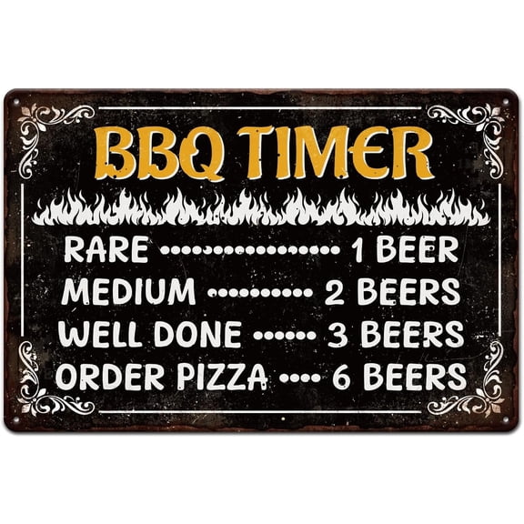 BBQ Time Metal Tin Sign "BBQ Timer" Vintage Painting Tin Signs 12x8inch Retro Wall Art Plaque Poster for Home Kitchen Backyard Bar Patio Barbecue Decoration