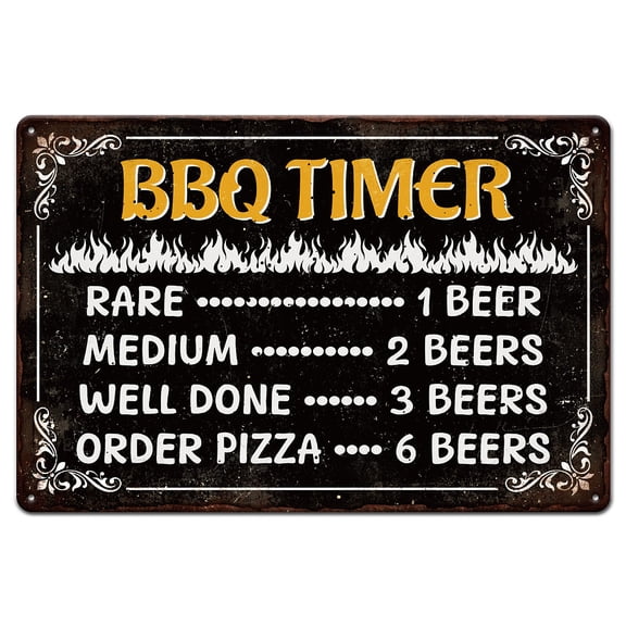 BBQ Time Metal Tin Sign "BBQ Timer" Vintage Painting Tin Signs 12x8inch Retro Wall Art Plaque Poster