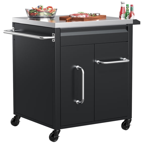 BBQ Tool Organizer Cart with Charcoal Storage & Grill Prep Top, 27.6"W