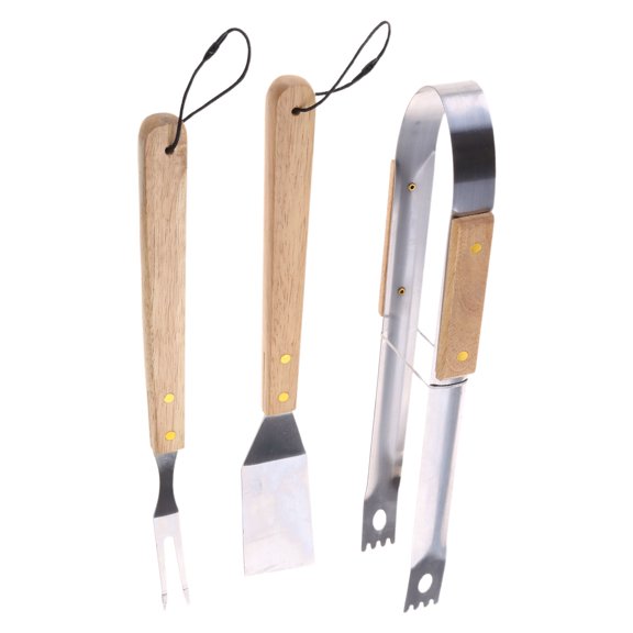 BBQ Tool Set Grills Tool with Wooden Handle Campings Barbecues Spatulas, Fork, Tongs Grilling Tool for Outdoor Grills