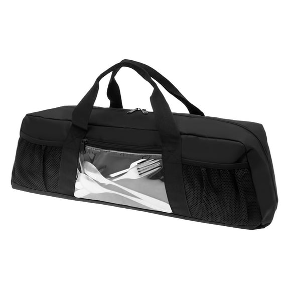 BBQ Tool Storage Bag with Pockets 21.65*6.5*7.08in Large Capacity Outdoor BBQ Utensil Holder with Handles for Grilling Camping Hiking