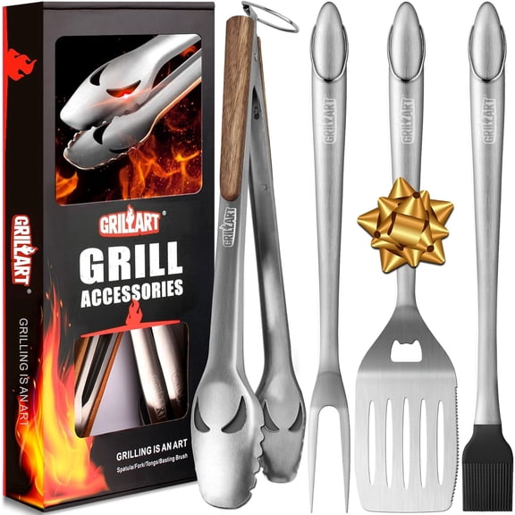 BBQ Tools Grill Set -18Inch Grilling - Accessories w/BBQ Tongs, Spatula, Fork, Brush- Stainless Kit Gift Ideas Gifts for Men Dad