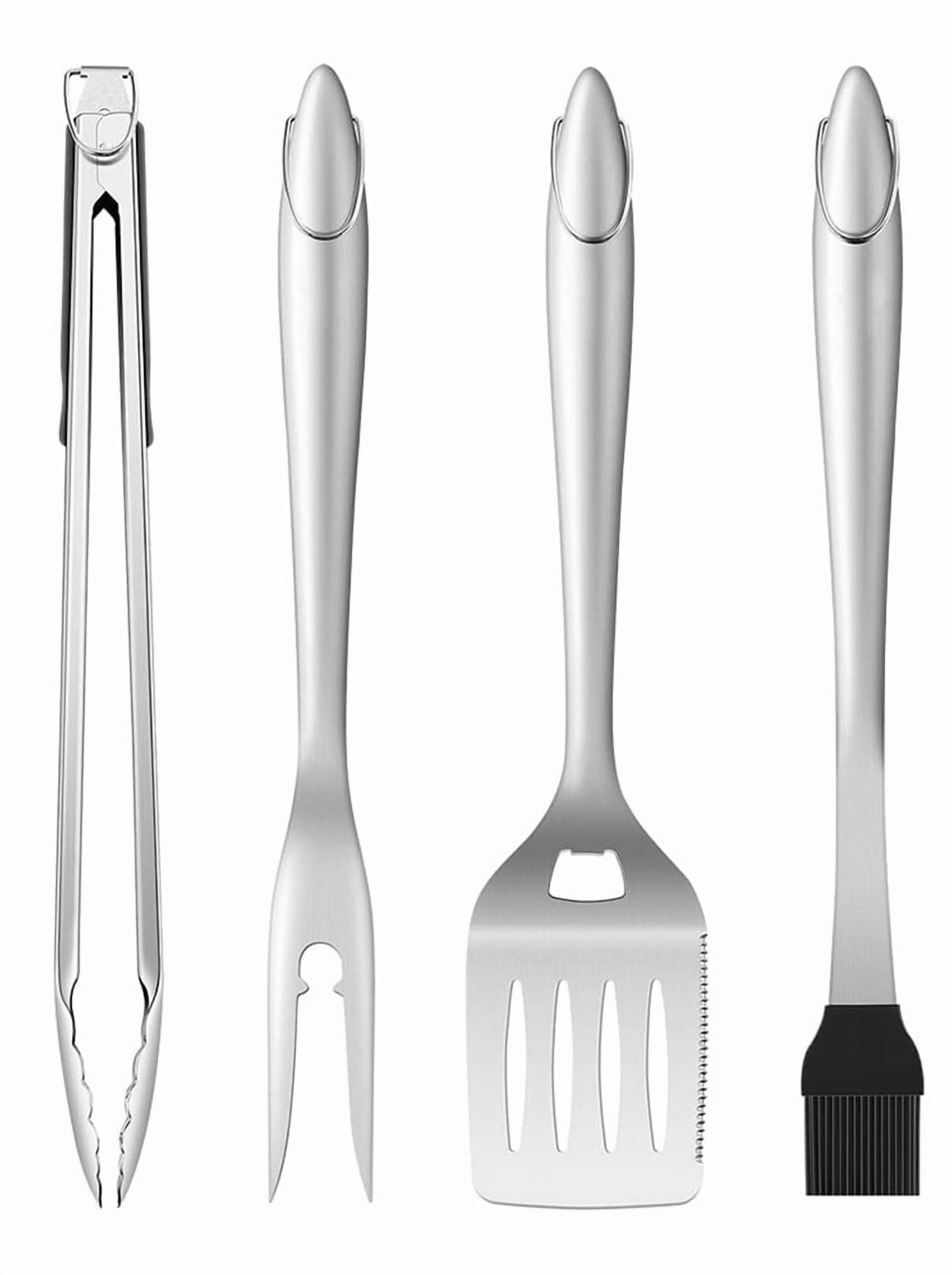 BBQ Tools Grill Tools Set with Grill Tongs, Spatula, Forks, Brush - Stainless Steel Grill Kit Grilling Utensils Set - Perfect BBQ Grill Accessories for Outdoor - Gifts for Dad - 4 PCS