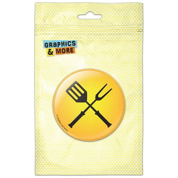 BBQ Utensils on Yellow Refrigerator Button Magnet