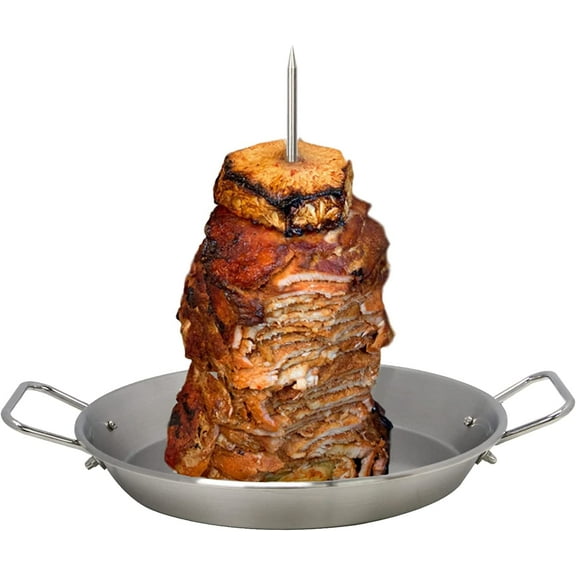 BBQ Vertical Skewer Pan Gyro Spit Shawarma Stand for oven, Al Pastor Skewer for Grill, El Pastor Hack for Tacos Al Pastor Chicken, Brazilian, Stainless Steel, with 8",10" stick