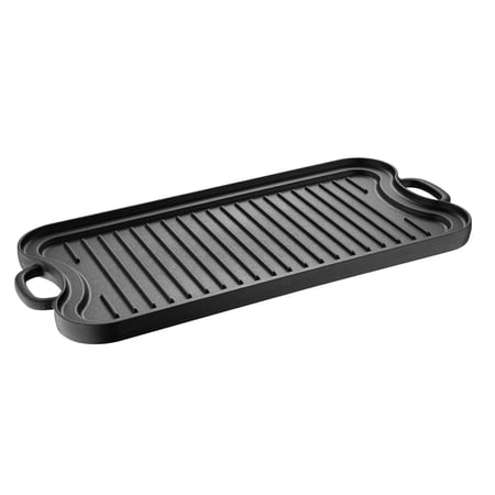 BBQ by MasterPRO - 20" x 10" Pre Seasoned Cast Iron Double Reversible Grill and Griddle, 20 Inches by 10 Inches, Black