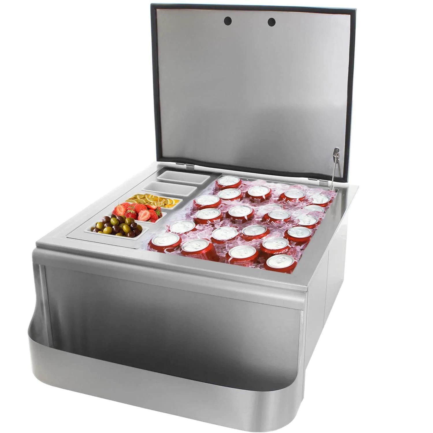 Stainless Steel 25-Inch Slide-In Ice Bin Cooler with Speed Rail