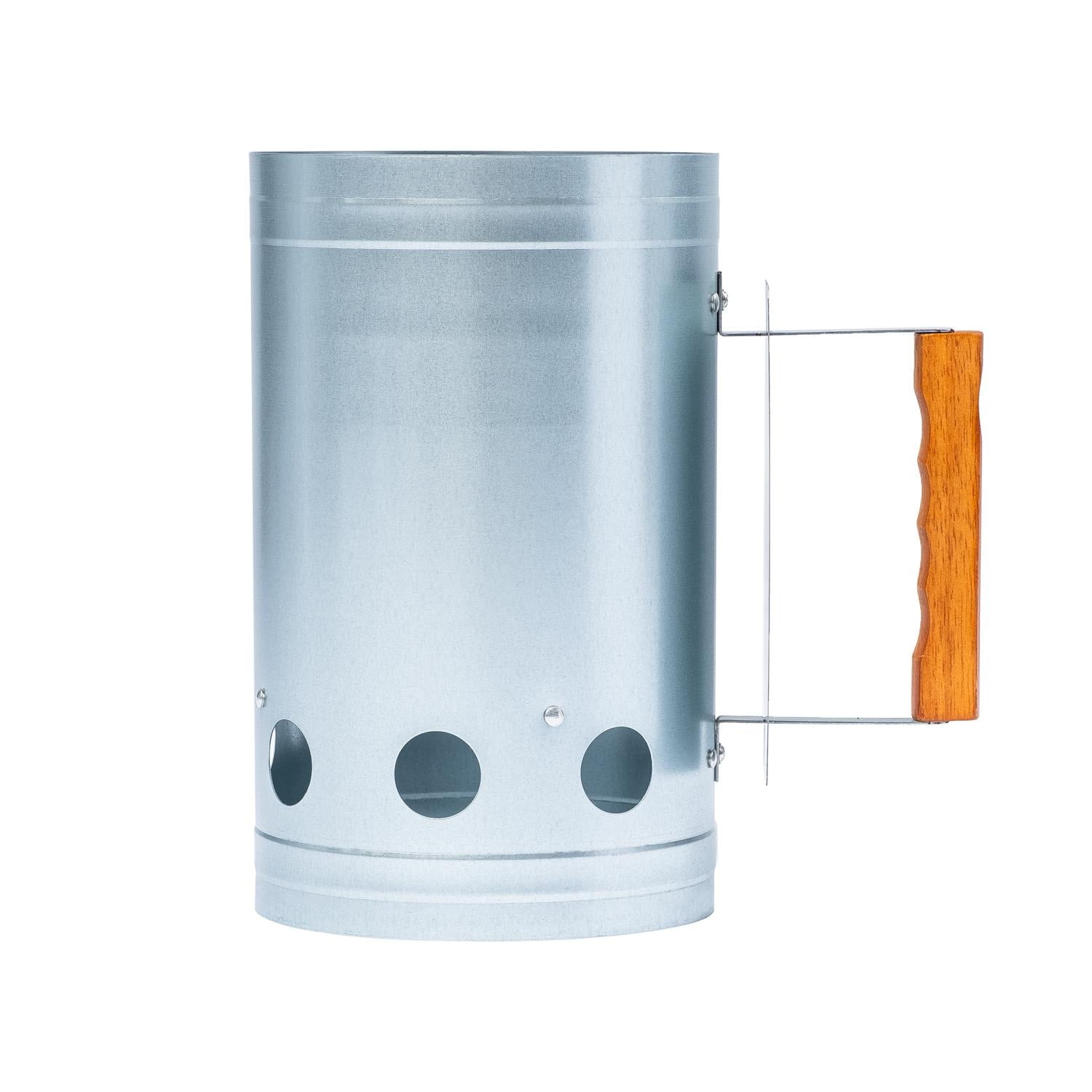 Silver Stainless Steel Charcoal Chimney Starter with Wooden Handle