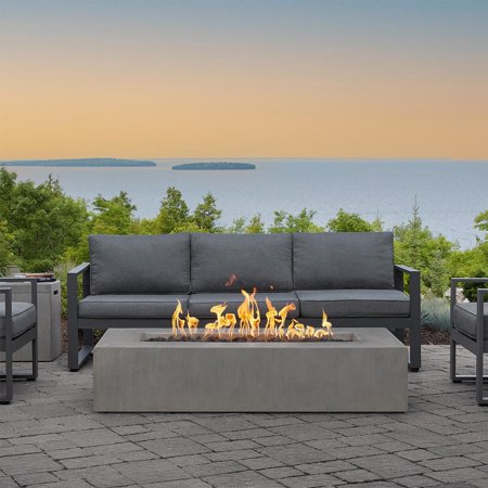 Olliewood 60 Inch Rectangular Glass Fiber Reinforced Concrete Propane Fire Pit Table in Flint by BBQGuys Signature