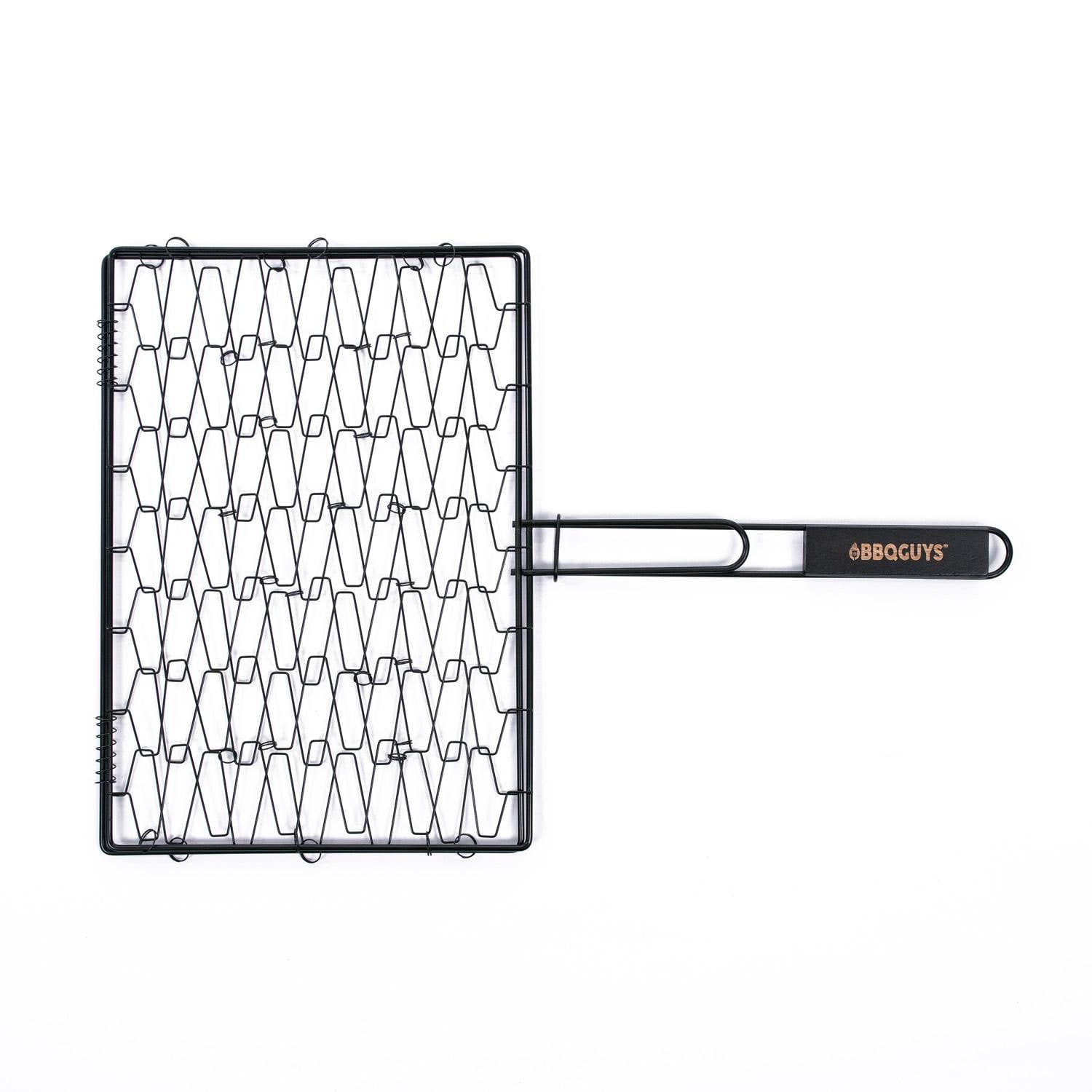 Black Porcelain-Coated Iron Flexible Grilling Basket with Wooden Handle