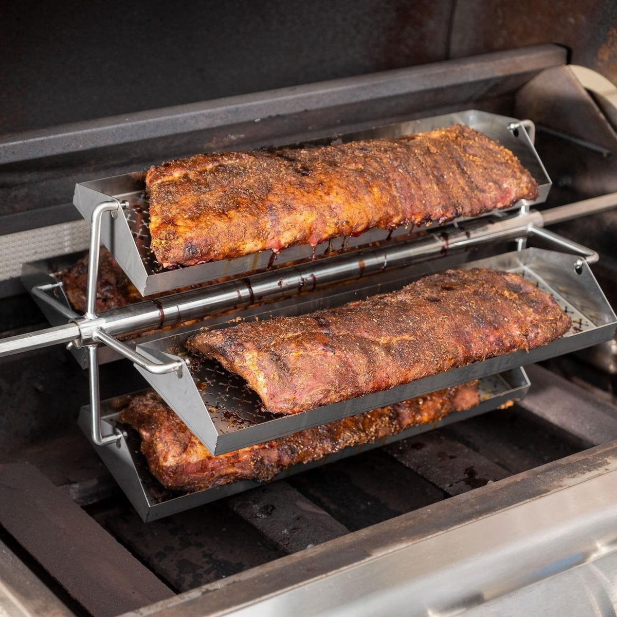 Stainless Steel Rotating BBQ Grill Rib Trays