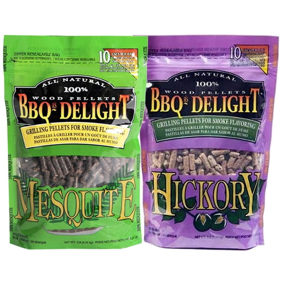 BBQr's Delight 2 Pack Mesquite & Hickory Natural Wood Grilling Pellets 1lb Bags