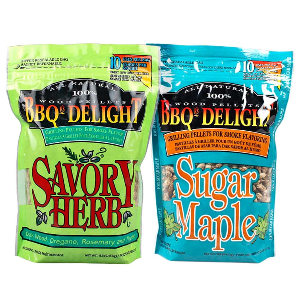 BBQr's Delight 2 Pack Savory Herb & Maple Natural Wood Grilling Pellets 1lb Bags