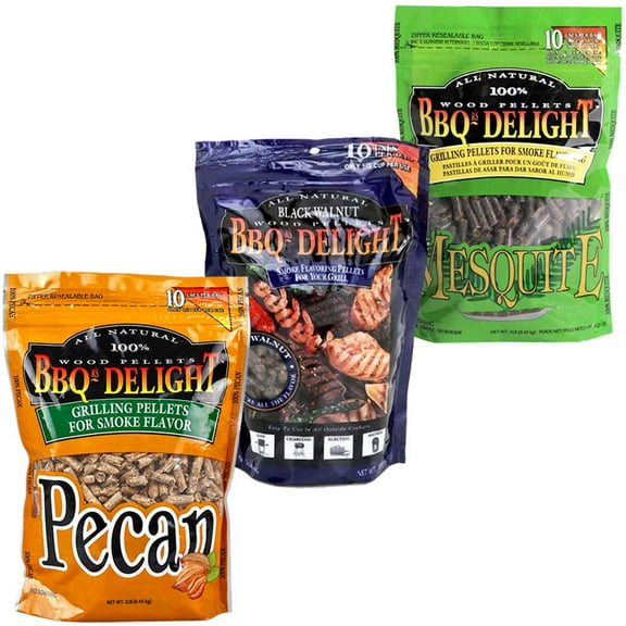 BBQr's Delight 3 Pack Pecan Black Walnut Mesquite Wood Pellets 3 x 1lb Bags