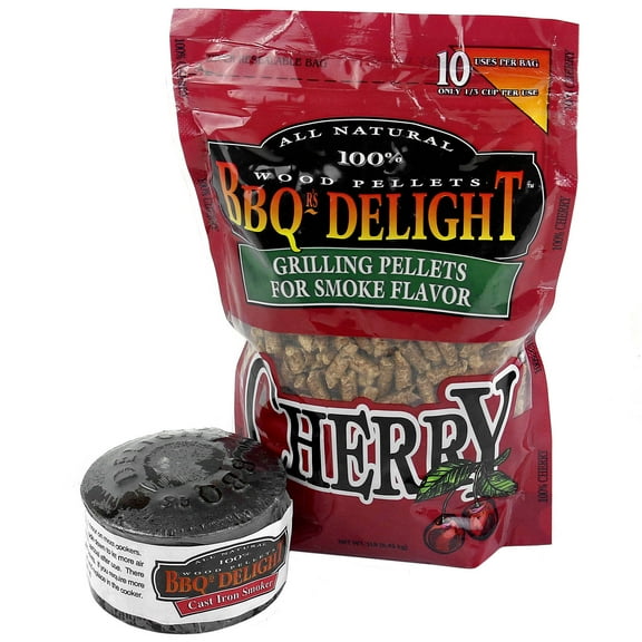 BBQr's Delight Cast Iron Smoker Pot Wood Pellet Smoke BBQ with 1lb Cherry Wood Pellets