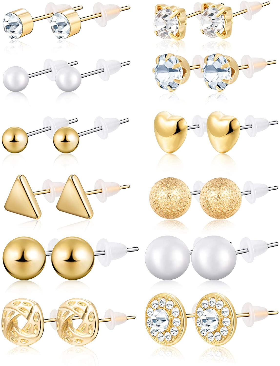 BBTO 24 Pairs Stud Earrings Crystal Pearl Earring Set Ear Stud