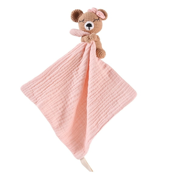 BBYP Baby Lovey Security Blanket Toy - Soft Animal Blanket Baby Quilt, Super Soft Newborn Gift, Handmade of Pure Cotton,Bear(girl)