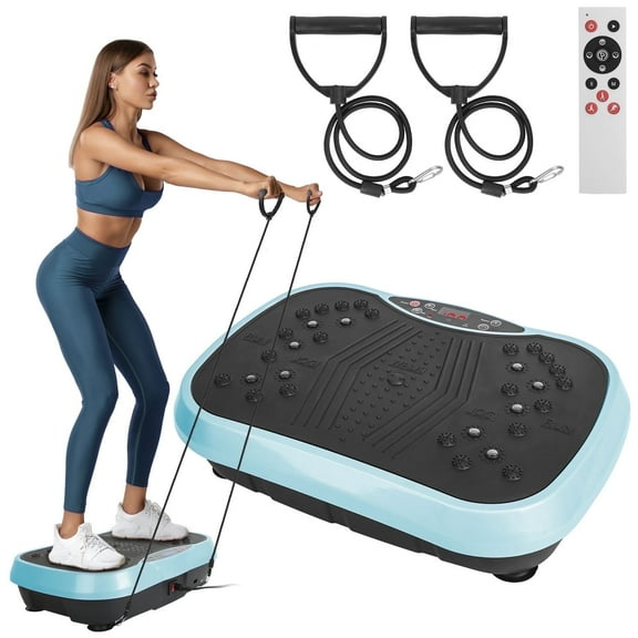 Vibration Fitness Exercise Machine Vibrating Full Body Shaker Workout Vibrate Stand Shake Board Sport Gym for Weight Loss Fat Burner for Women Men with Two Bands & Remote Blue Black