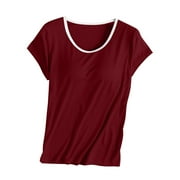 BBabaCats Built in Bra Tops for Women Short Sleeve Summer Shirts Soft Pajama Tshirts Round Neck Padded Basic Tees