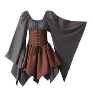 BBabaCats Plus Size Medieval Dress for Women Vintage Irish Dress with Corset Bell Sleeve Renaissance Dress Retro Pirate Pweasant Dress for Cosplay