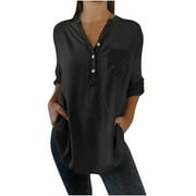 BBabaCats Plus Size Tops for Women 3/4 Sleeve Dressy Shirts V Neck Summer Blouses Loose Fit Tunic Tops Trendy Tshirts Hide Belly Tee Tops