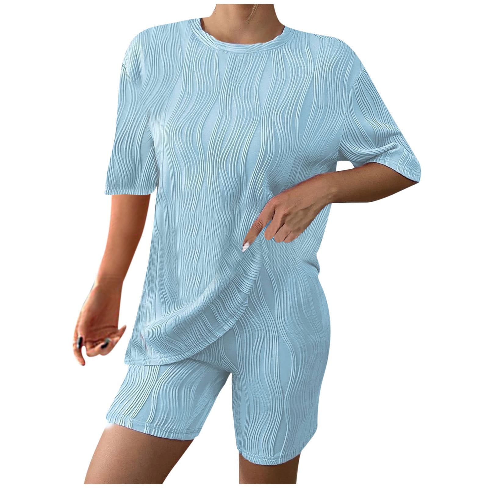 BBabaCats Textrued Summer Sets for Women Short Sleeve T Shirts and