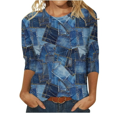 BBabaCats Western Shirts for Women 3/4 Sleeve Fall Tops Round Neck Graphic Tees Comfy Casual T Shirts Loose Fit Trendy Tshirts Fall Clothes 2024