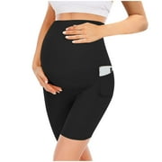 BBabaCats Women's Maternity Shorts with Pockets Over Belly Biker Shorts Lightweight Yoga Leggings Stretch Workout Shorts Comfy Pregnancy Shorts