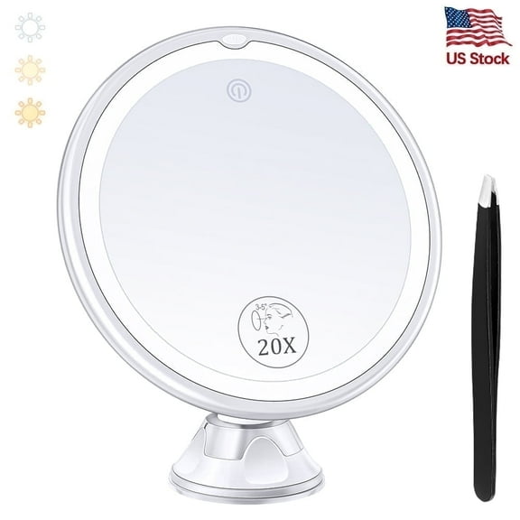 BBeauty Planet 20x Magnifying Lighted Makeup Mirror with 360° Rotation, Touch Sensor Control, Natural Daylight LED Light, Powerful Locking Suction Cup, Grooming