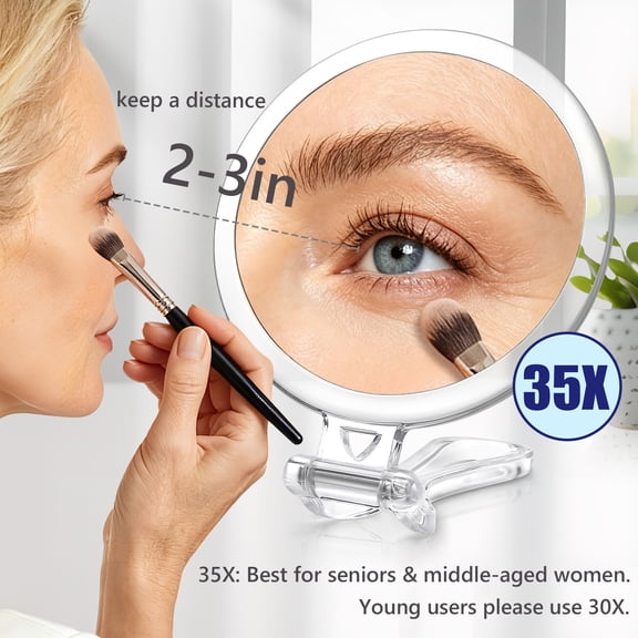 BBeauty Planet Travel Magnifying Mirror, 35X/1X Double-Sided Handheld, Compact & Lightweight, 5'' Vanity Mirror with Storage Bag for Bathroom, Bedroom, or Travel