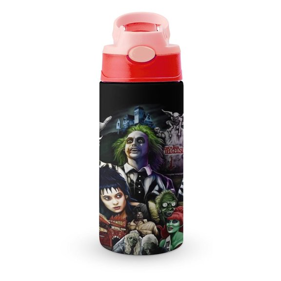 BBeetlejui-c Water Bottle with Straw Lid Vacuum Insulated Stainless Steel Double Walled Leakproof Tumbler Travel Cup 12oz