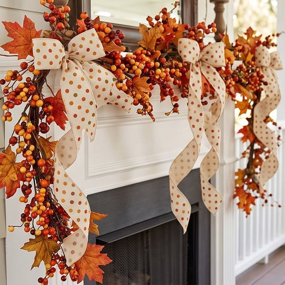 BBilaBu 15 Ft Fall Wired Ribbon, 2.48 Inch Wide Thanksgiving Craft Ribbon with Fall Polka Dot Print, Wired Edges for Wreath Bows, Gift Wrapping, Garlands, Centerpieces and DIY Decor