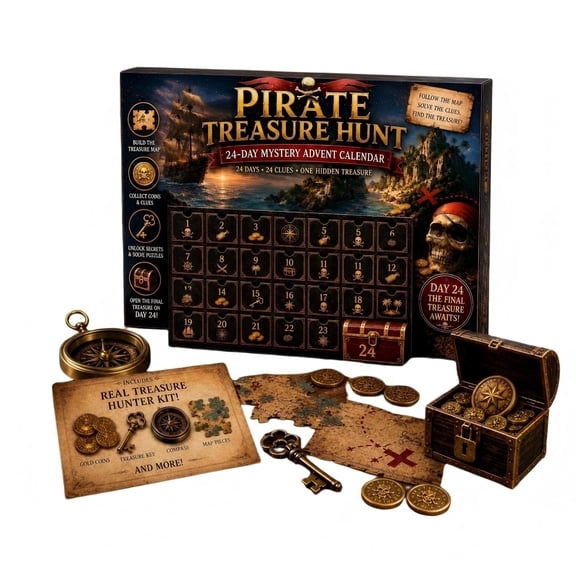 BBilaBu 24-Day Mystery Advent Calendar, Pirate Treasure Hunt, Escape Room Christmas Puzzle Game with Daily Clues and Challenges for Family Game Night, Teens, Adults and Holiday Gifts