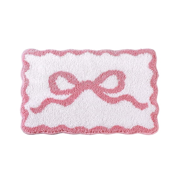 BBilaBu Bow Bathroom Rug,16" x 24" Scalloped Bow Bath Mat,Non Slip Cute Coquette Aesthetic Carpet,for Bathtub Shower Bedroom Gift