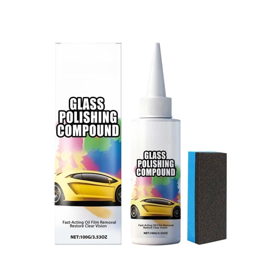 BBilaBu Car Glass Polishing Paste,Windshield Oil Film Remover Kit with Sponge,for Clear Vision Safe Scratch Free,100g