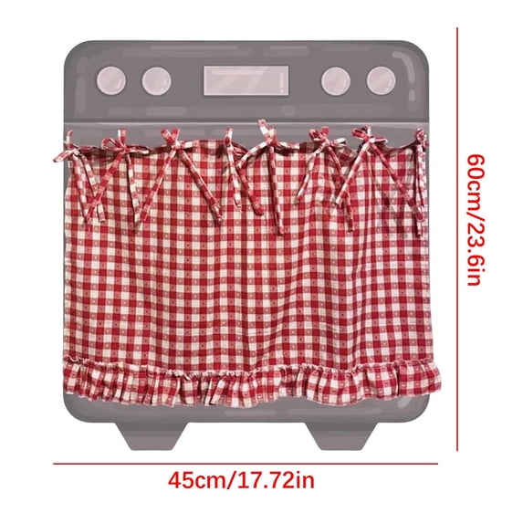 BBilaBu Checkered Oven Skirt for Farmhouse Kitchen Decor, Stove Cover Skirt with Ribbon Ties, Drill-Free Installation