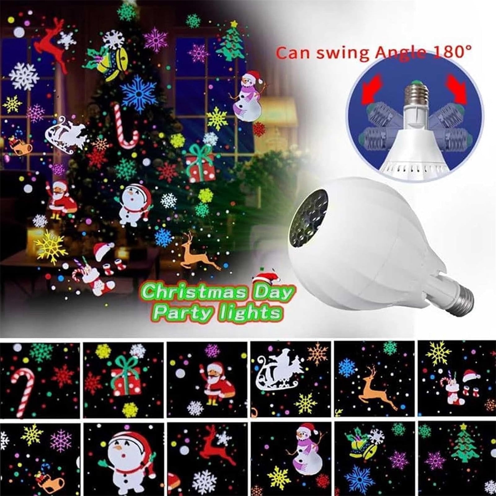 BBilaBu E27 Rotating Christmas Projector Bulb, 180 Degree Adjustable ...