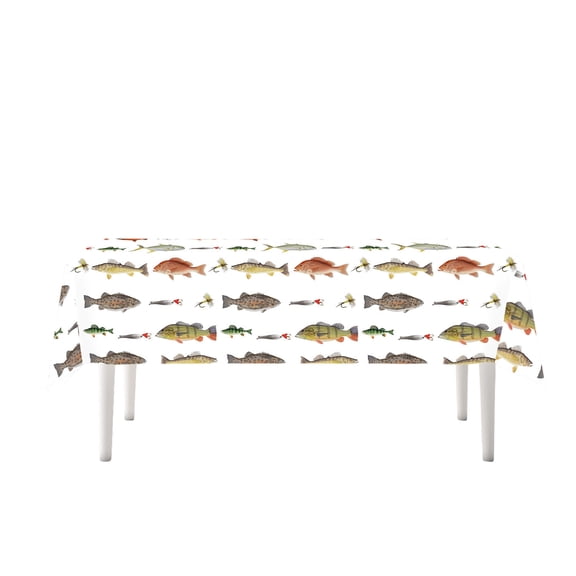 BBilaBu Fishing Theme Tablecloth, Fish and Lure Print Disposable Plastic Table Cover for Fishing Birthday Party, Outdoor Picnic, BBQ, Camping, Dinner Table and Angler Celebration