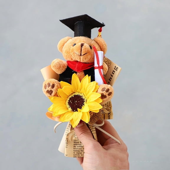 BBilaBu Graduation Plush Bear Sunflower Bouquet,Good Graduation Season Present And Party Favors