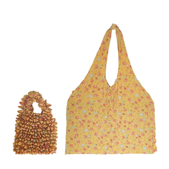 BBilaBu Magic Stretch Portable Flowers Foldable Handheld Bags,Pleated Handbag,Reusable Grocery Bag