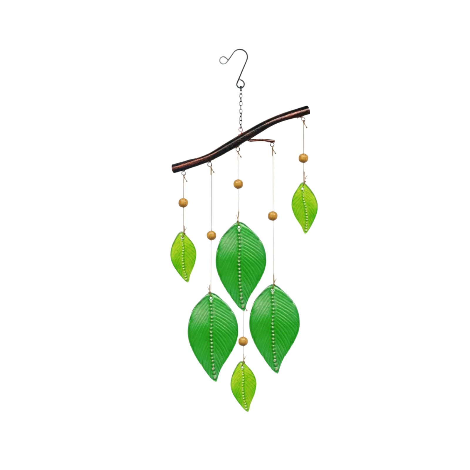 BBilaBu Natural Green Leaf Glass Wind Chime for Outside,Unique Handmade Windchimes Outdoors for Home Window Garden Yard Patio Decor Ornament for Christmas Tree
