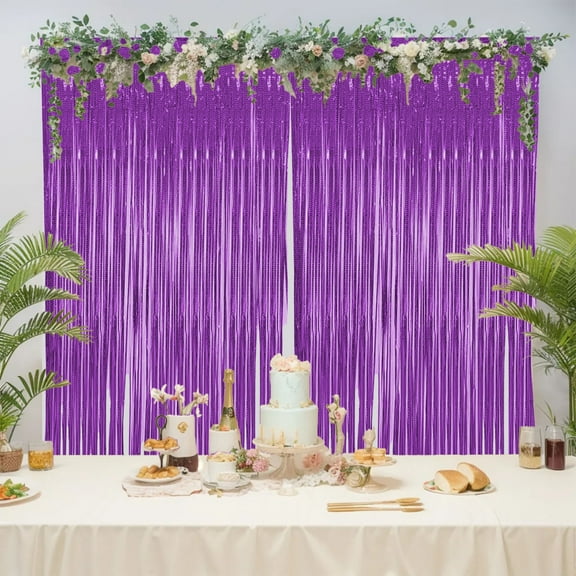 BBilaBu Party Decoration Tinsel Curtain, Metallic Fringe Backdrop for Birthday, Wedding, Holiday Events, Shimmering Rain Curtain for Photo Booth (Purple)