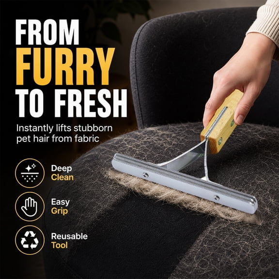 BBilaBu Pet Hair Remover Tool, Metal Carpet Fur Scraper with Wooden Handle for Dog Cat Hair on Rugs, Sofas, Pet Beds and Upholstery, Manual Reusable Home Cleaning Tool, 6.69 x 4.72 Inch