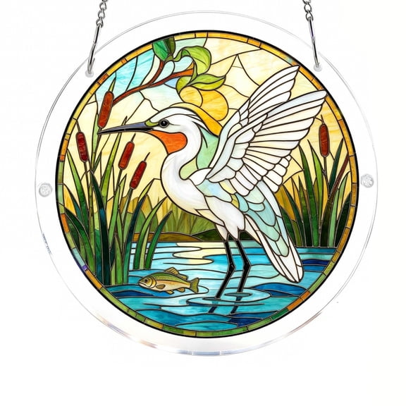 BBilaBu Red Crowned Crane Sun Catcher,Stain Glass Window Hanging Decoration,Mother's Day Birthday Gifts for Lover,7.4in